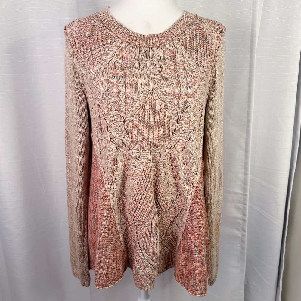 MOTH Anthropologie Women's S Pink Ombre Pointelle Knit Zip Back Linen Sweater